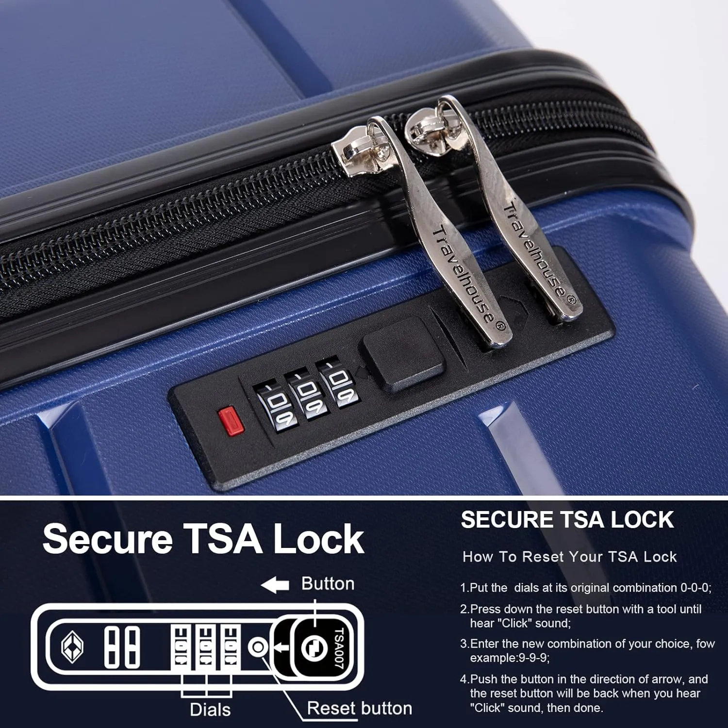 Luggage 3 Piece Expandable Suitcase with TSA Lock ABS, Durable Luggage Set, Lightweight Suitcase with 2 Hooks, Spinner Wheels - side 20in24in28in (Navy)