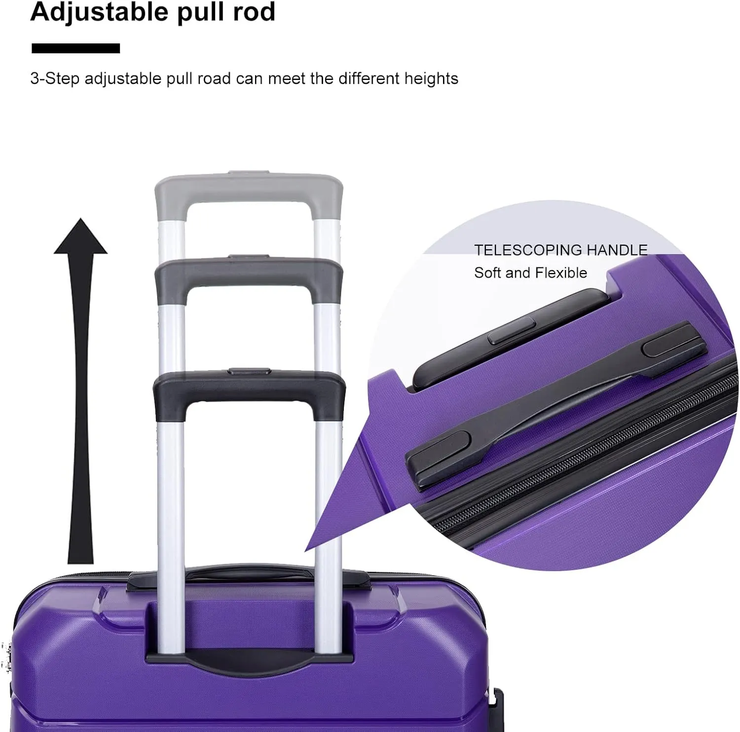 Luggage 3 Piece Expandable Suitcase with TSA Lock ABS, Durable Luggage Set, Lightweight Suitcase with 2 Hooks, Spinner Wheels - side 20in24in28in (Purple)