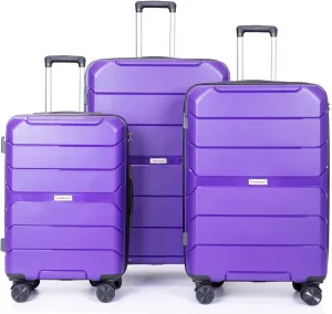 Luggage 3 Piece Expandable Suitcase with TSA Lock ABS, Durable Luggage Set, Lightweight Suitcase with 2 Hooks, Spinner Wheels - side 20in24in28in (Purple)