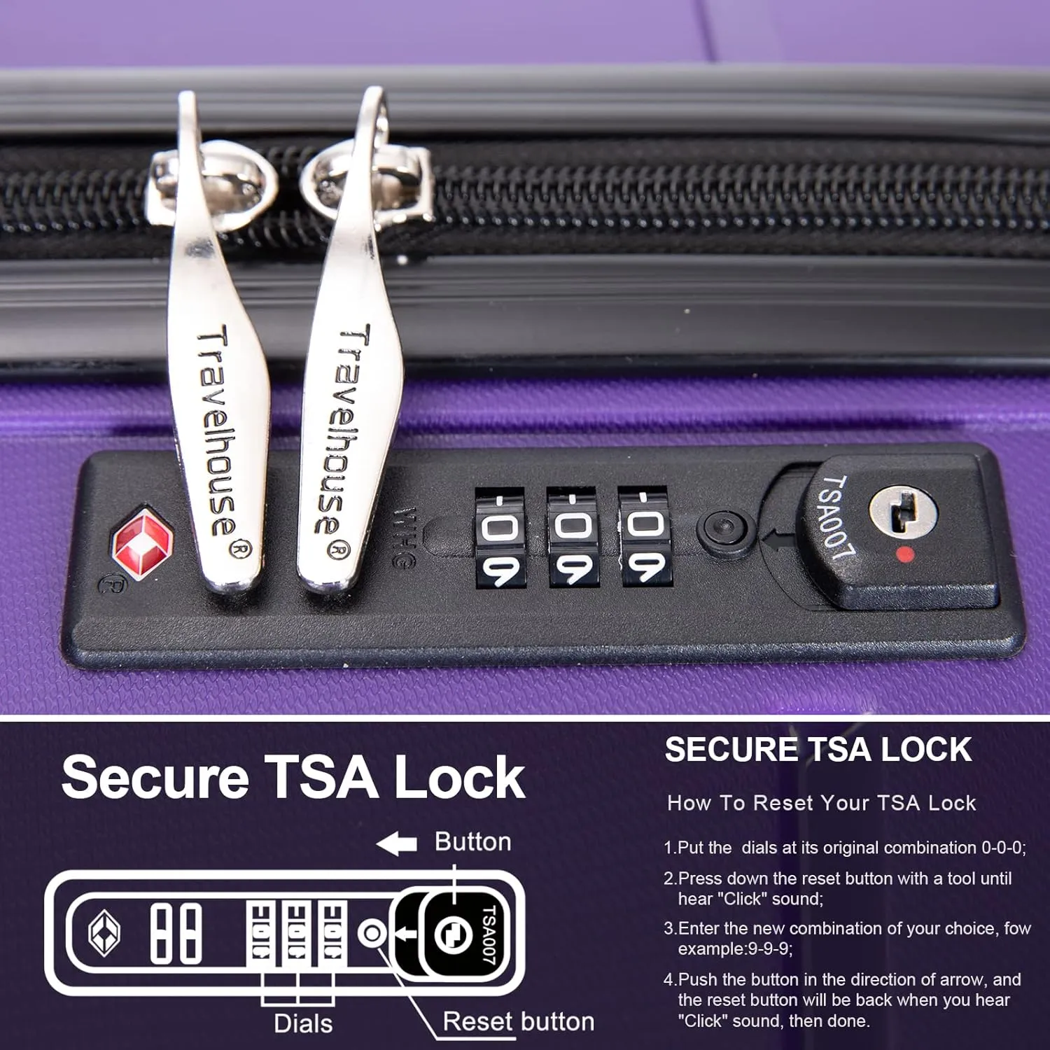 Luggage 3 Piece Expandable Suitcase with TSA Lock ABS, Durable Luggage Set, Lightweight Suitcase with 2 Hooks, Spinner Wheels - side 20in24in28in (Purple)