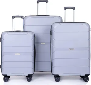 Luggage 3 Piece Expandable Suitcase with TSA Lock ABS, Durable Luggage Set, Lightweight Suitcase with 2 Hooks, Spinner Wheels - side 20in24in28in (Silver)