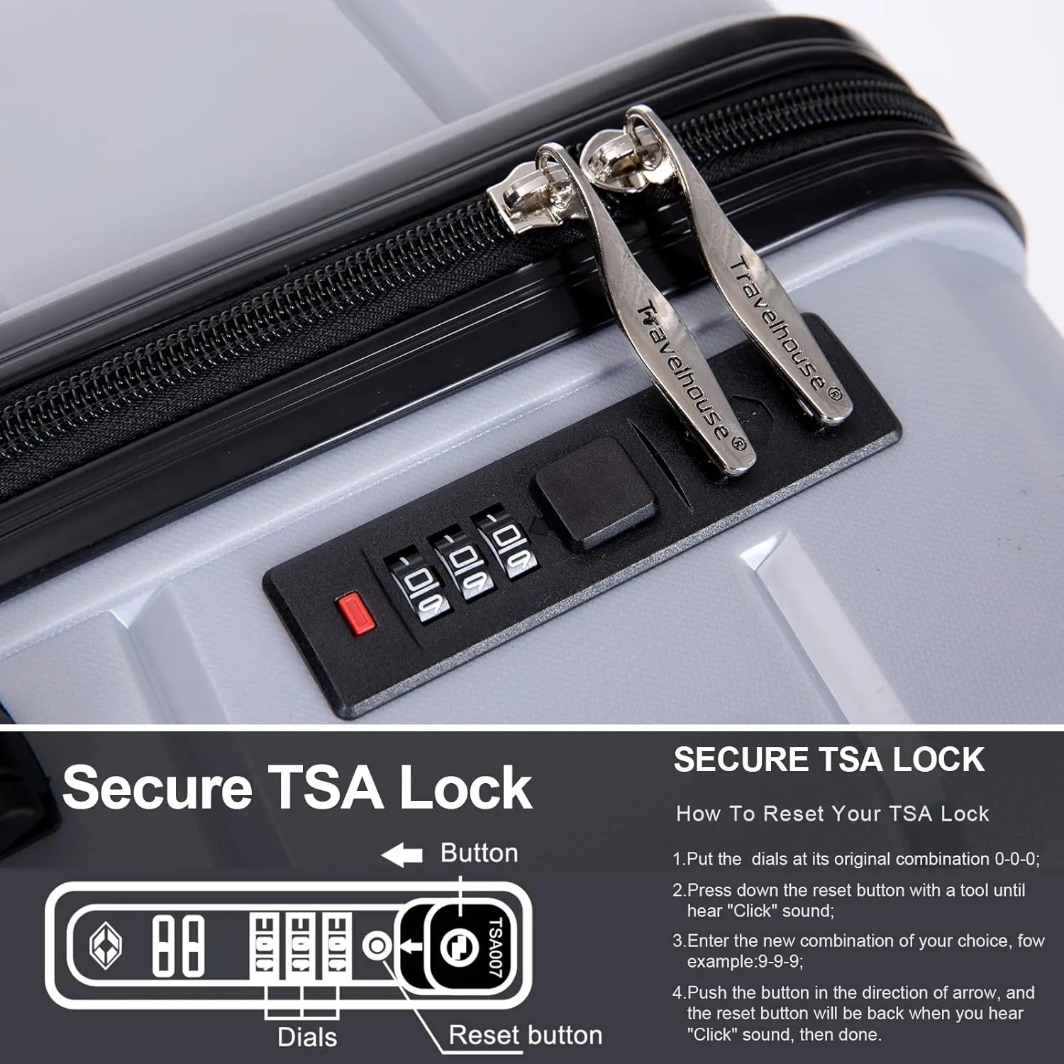 Luggage 3 Piece Expandable Suitcase with TSA Lock ABS, Durable Luggage Set, Lightweight Suitcase with 2 Hooks, Spinner Wheels - side 20in24in28in (Silver)