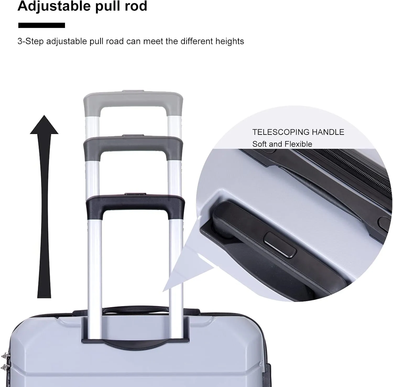 Luggage 3 Piece Expandable Suitcase with TSA Lock ABS, Durable Luggage Set, Lightweight Suitcase with 2 Hooks, Spinner Wheels - side 20in24in28in (Silver)
