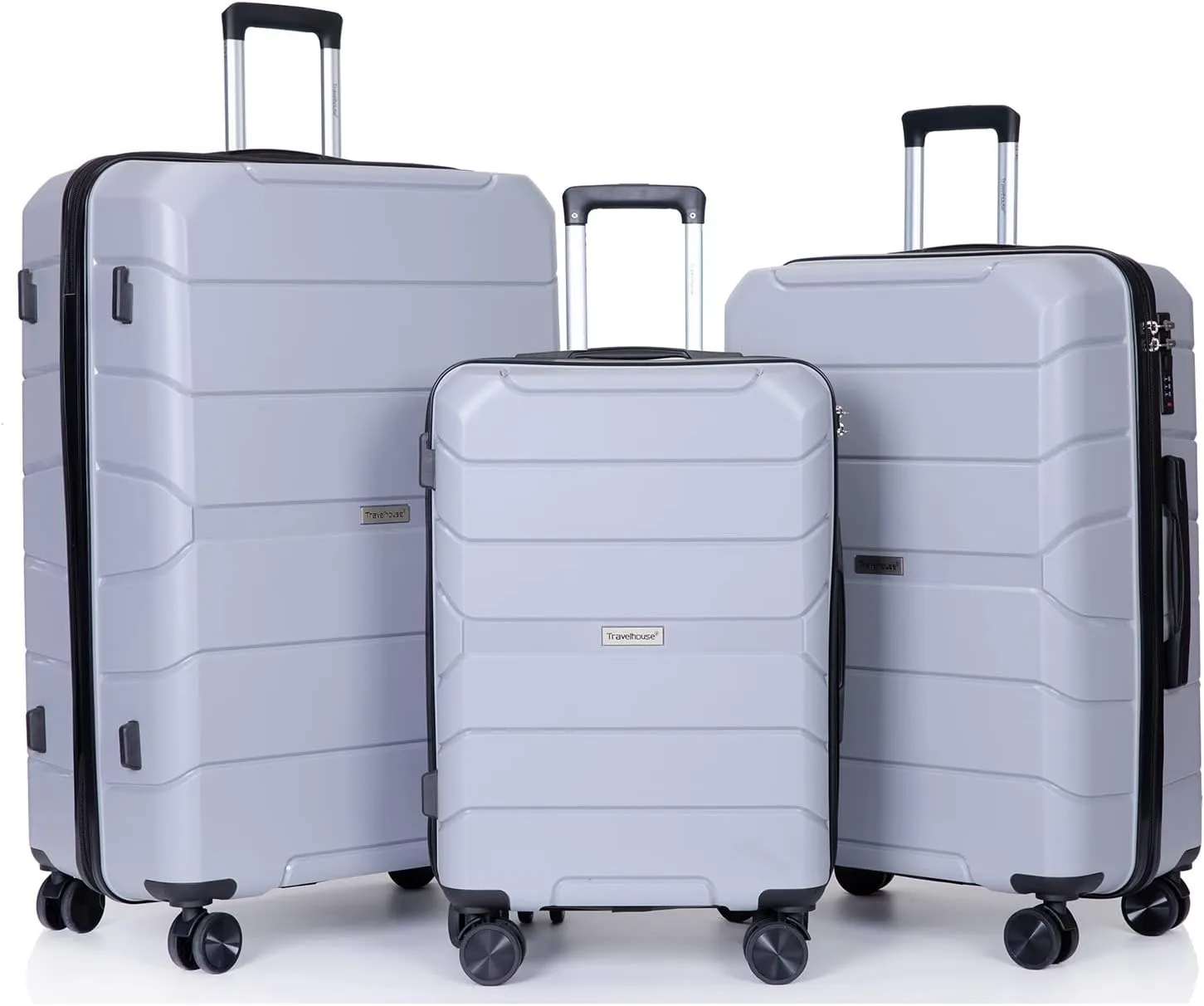 Luggage 3 Piece Expandable Suitcase with TSA Lock ABS, Durable Luggage Set, Lightweight Suitcase with 2 Hooks, Spinner Wheels - side 20in24in28in (Silver)