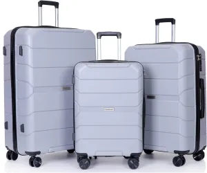 Luggage 3 Piece Expandable Suitcase with TSA Lock ABS, Durable Luggage Set, Lightweight Suitcase with 2 Hooks, Spinner Wheels - side 20in24in28in (Silver)