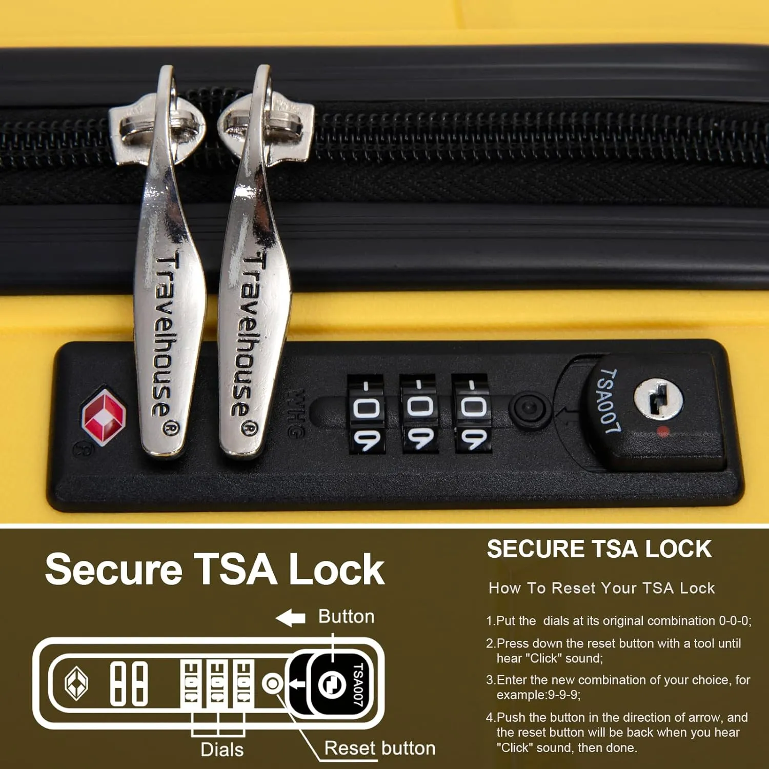 Luggage 3 Piece Expandable Suitcase with TSA Lock ABS, Durable Luggage Set, Lightweight Suitcase with 2 Hooks, Spinner Wheels - side 20in24in28in (Yellow)