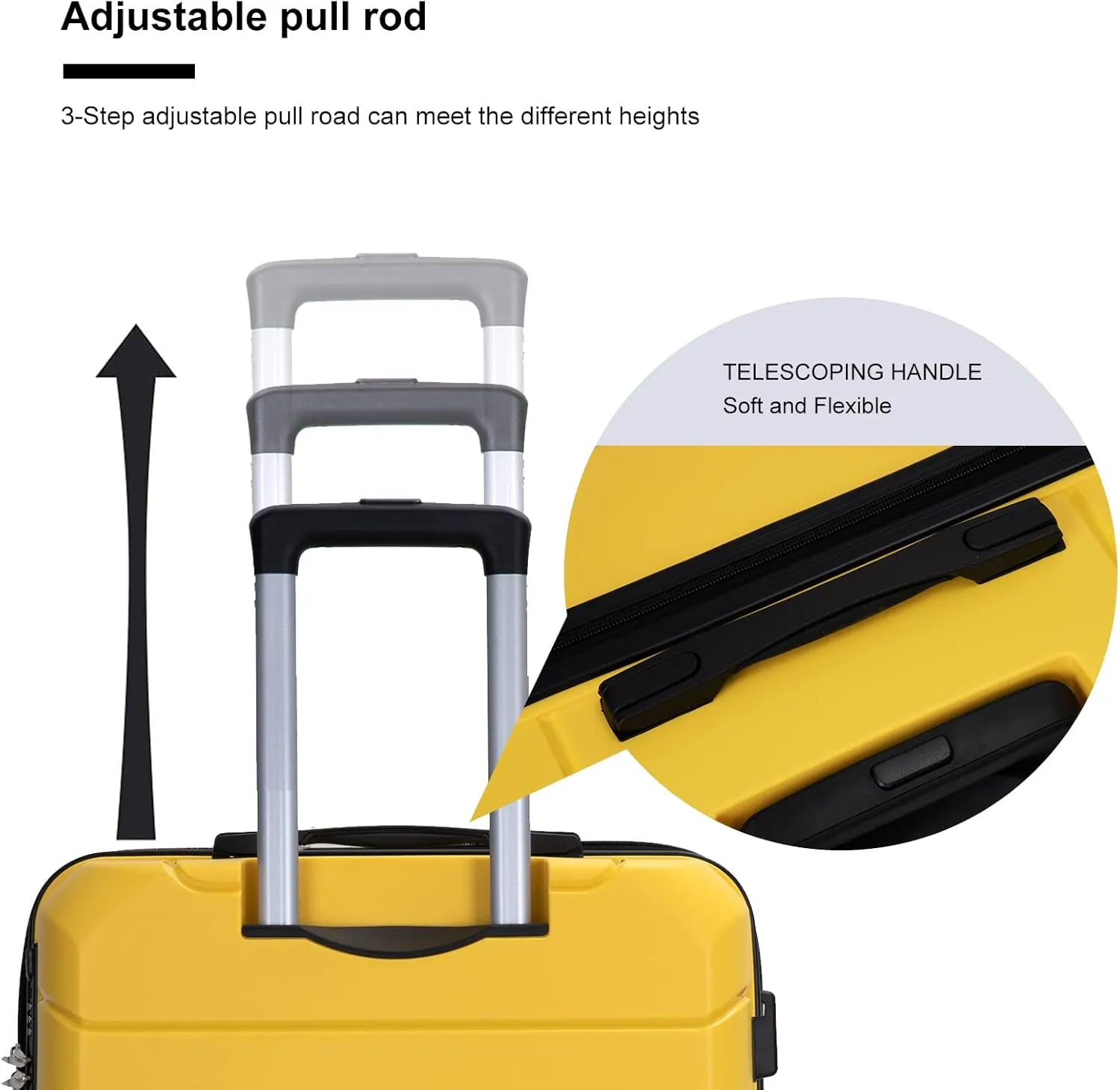 Luggage 3 Piece Expandable Suitcase with TSA Lock ABS, Durable Luggage Set, Lightweight Suitcase with 2 Hooks, Spinner Wheels - side 20in24in28in (Yellow)