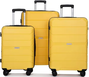Luggage 3 Piece Expandable Suitcase with TSA Lock ABS, Durable Luggage Set, Lightweight Suitcase with 2 Hooks, Spinner Wheels - side 20in24in28in (Yellow)