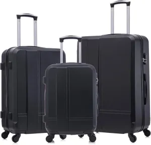 Luggage 3 Piece Sets ABS Durable Lightweight Suitcase Sets with Hooks Spinner Wheels TSA Lock,Black(20in/24in/28in) (Black)