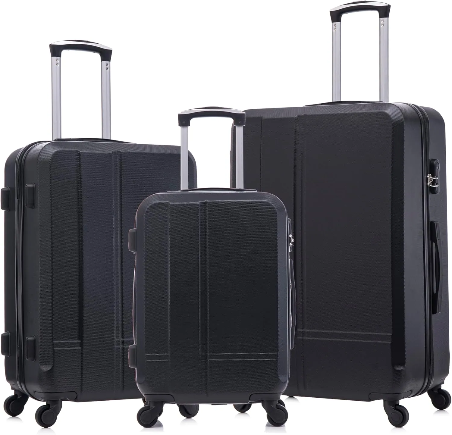 Luggage 3 Piece Sets ABS Durable Lightweight Suitcase Sets with Hooks Spinner Wheels TSA Lock,Black(20in/24in/28in) (Black)