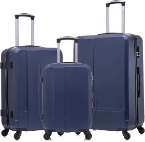 Luggage 3 Piece Sets ABS Durable Lightweight Suitcase Sets with Hooks Spinner Wheels TSA Lock,Black(20in/24in/28in) (blue)