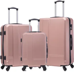 Luggage 3 Piece Sets ABS Durable Lightweight Suitcase Sets with Hooks Spinner Wheels TSA Lock,Black(20in/24in/28in) (rose gold)