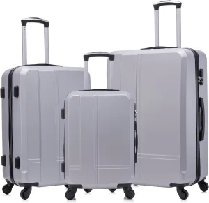 Luggage 3 Piece Sets ABS Durable Lightweight Suitcase Sets with Hooks Spinner Wheels TSA Lock,Black(20in/24in/28in) (silver gray)