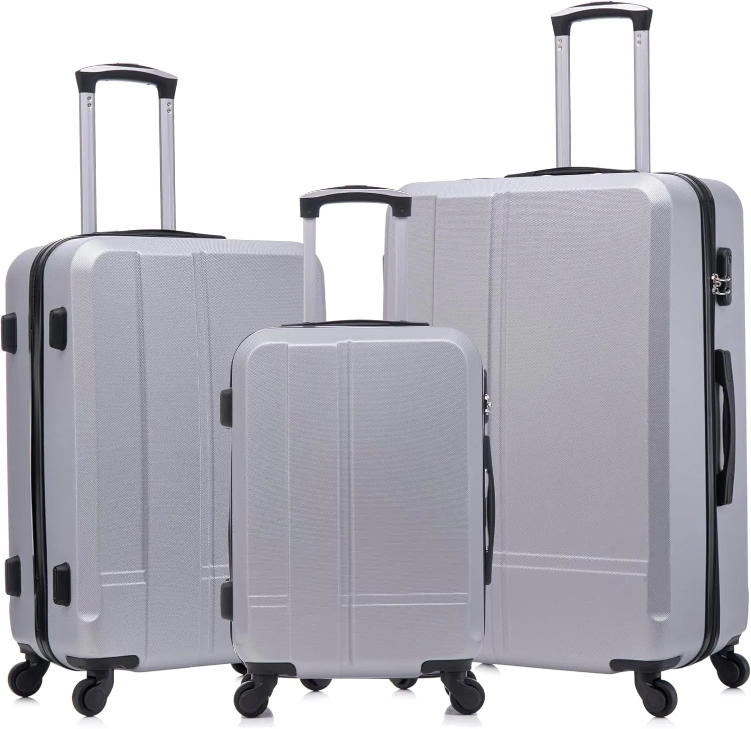 Luggage 3 Piece Sets ABS Durable Lightweight Suitcase Sets with Hooks Spinner Wheels TSA Lock,Black(20in/24in/28in) (silver gray)