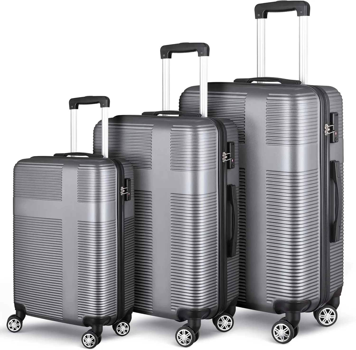 Luggage Set with 360 Spinner Wheels, TSA-Approved Locks, Lightweight and Durable Hard-Shell Suitcases for Travel, Business Trips, and Family Vacations (Gray, 3pcs-20/24/28in)