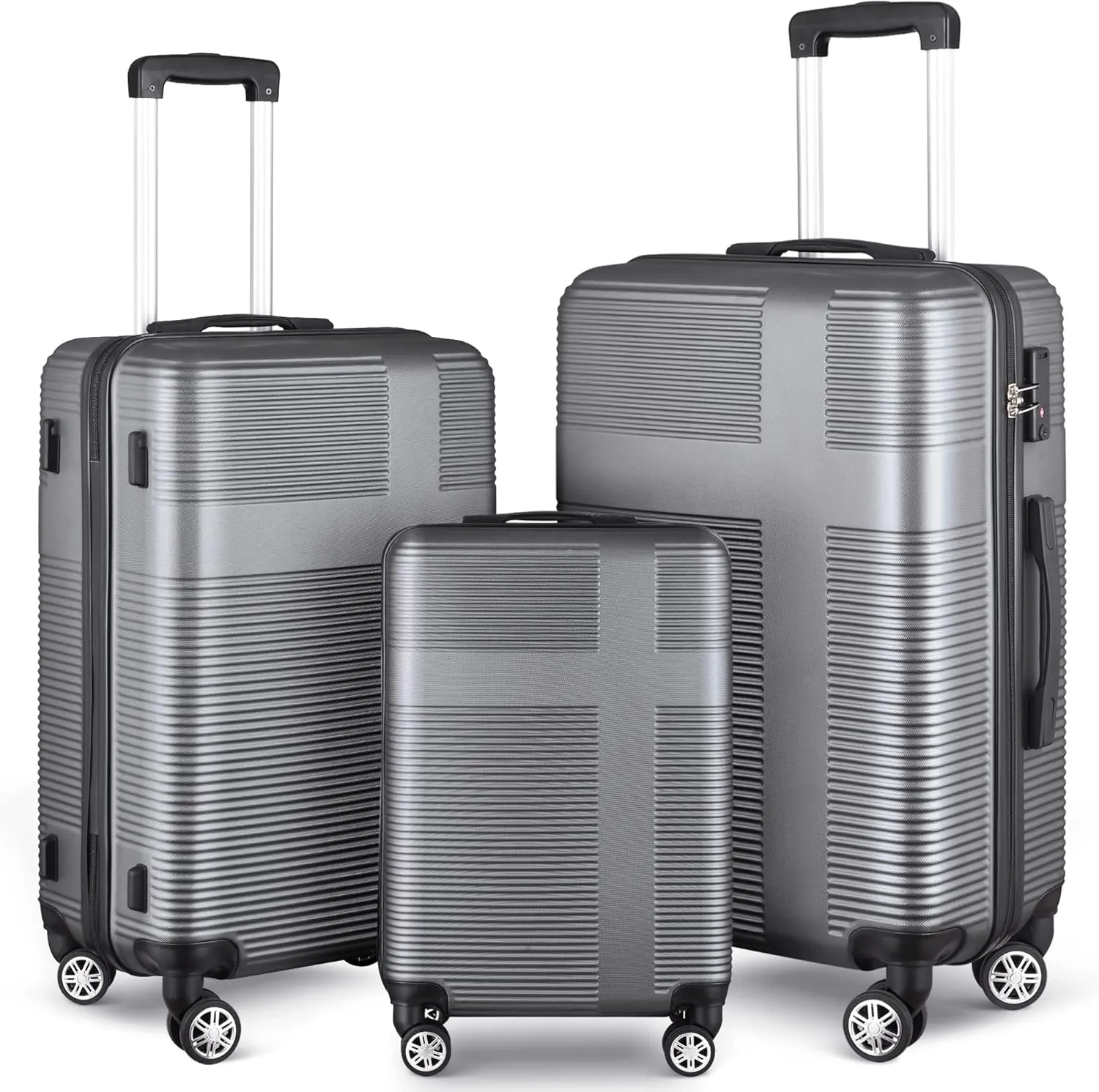 Luggage Set with 360 Spinner Wheels, TSA-Approved Locks, Lightweight and Durable Hard-Shell Suitcases for Travel, Business Trips, and Family Vacations (Gray, 3pcs-20/24/28in)