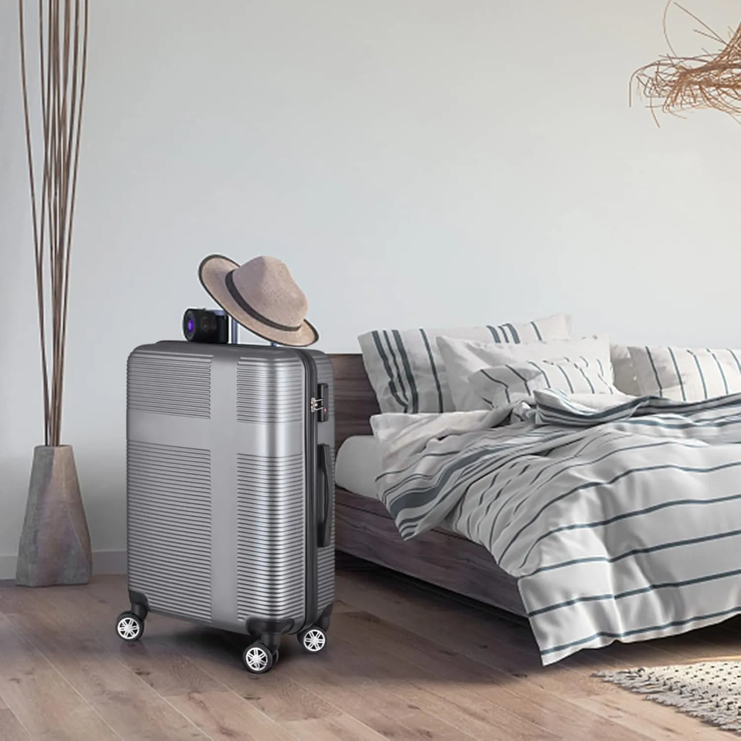 Luggage Set with 360 Spinner Wheels, TSA-Approved Locks, Lightweight and Durable Hard-Shell Suitcases for Travel, Business Trips, and Family Vacations (Gray, 3pcs-20/24/28in)