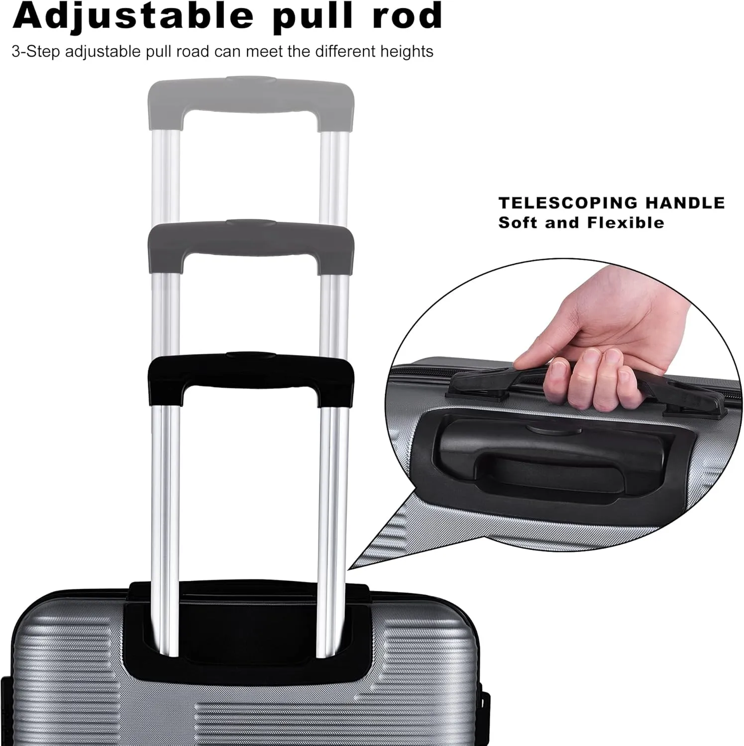 Luggage Set with 360 Spinner Wheels, TSA-Approved Locks, Lightweight and Durable Hard-Shell Suitcases for Travel, Business Trips, and Family Vacations (Gray, 3pcs-20/24/28in)