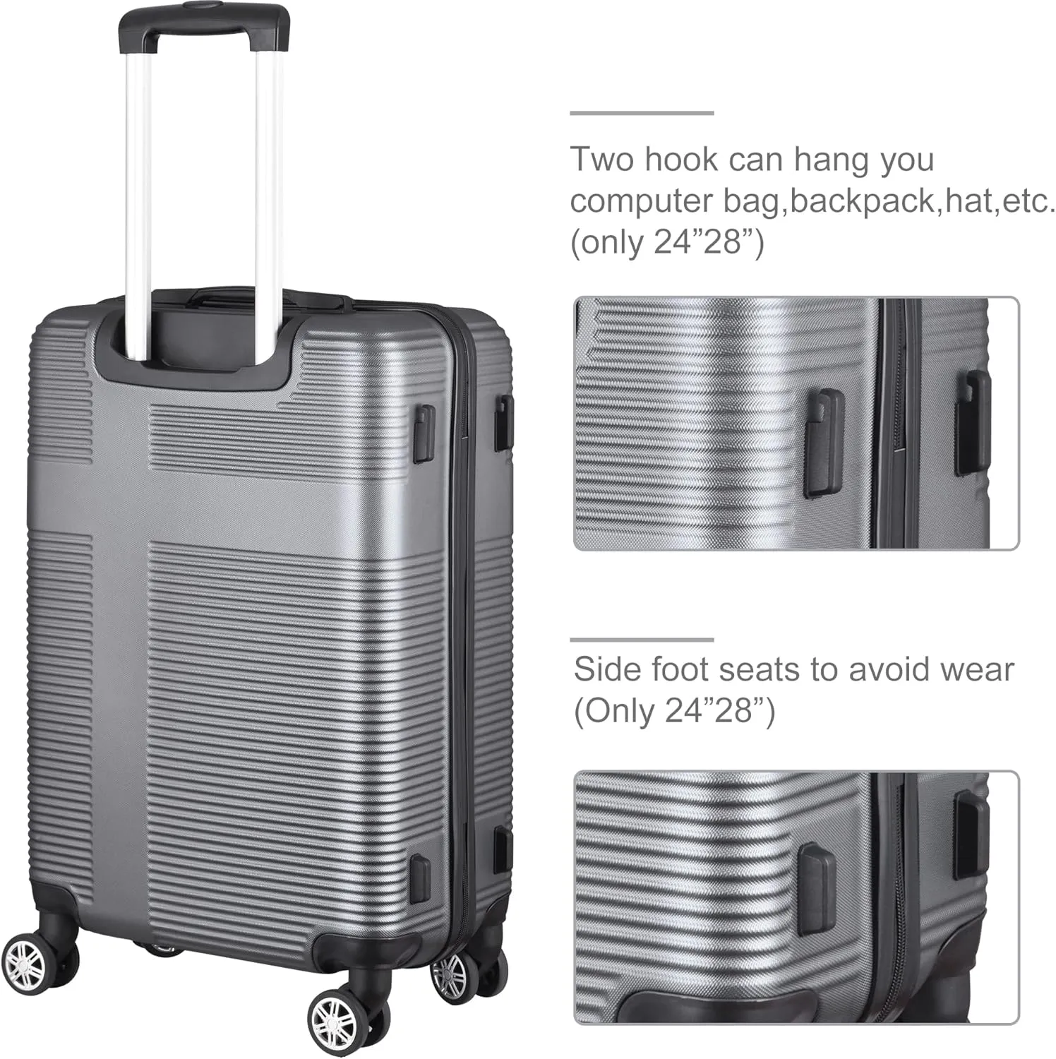 Luggage Set with 360 Spinner Wheels, TSA-Approved Locks, Lightweight and Durable Hard-Shell Suitcases for Travel, Business Trips, and Family Vacations (Gray, 3pcs-20/24/28in)