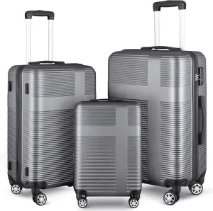 Luggage Set with 360 Spinner Wheels, TSA-Approved Locks, Lightweight and Durable Hard-Shell Suitcases for Travel, Business Trips, and Family Vacations (Gray, 3pcs-20/24/28in)