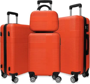 Luggage Set with 360 Spinner Wheels, TSA-Approved Locks, Lightweight and Durable Hard-Shell Suitcases for Travel, Business Trips, and Family Vacations (Orange, 4pcs-12/20/24/28)