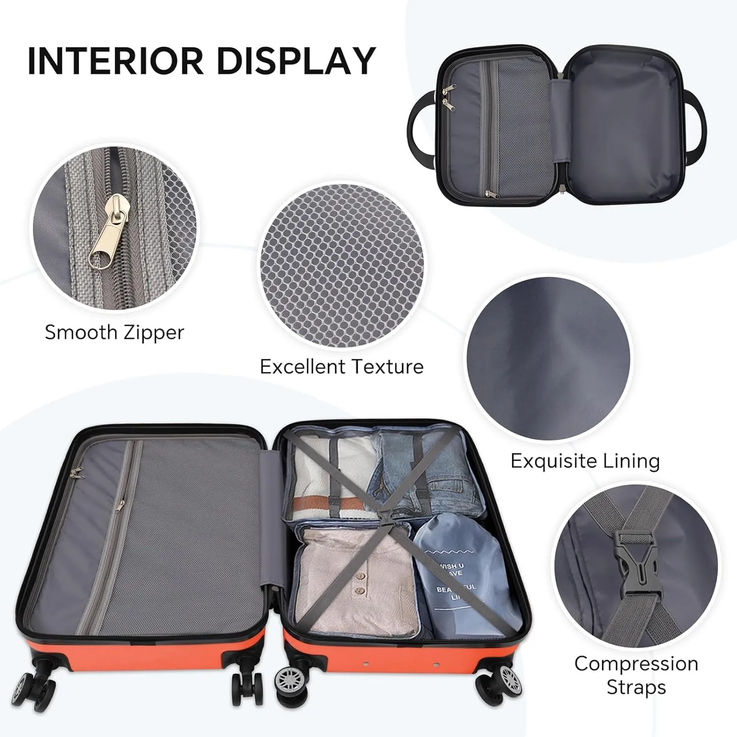 Luggage Set with 360 Spinner Wheels, TSA-Approved Locks, Lightweight and Durable Hard-Shell Suitcases for Travel, Business Trips, and Family Vacations (Orange, 4pcs-12/20/24/28)