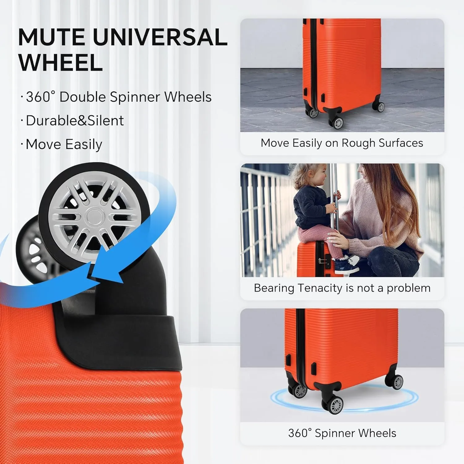 Luggage Set with 360 Spinner Wheels, TSA-Approved Locks, Lightweight and Durable Hard-Shell Suitcases for Travel, Business Trips, and Family Vacations (Orange, 4pcs-12/20/24/28)