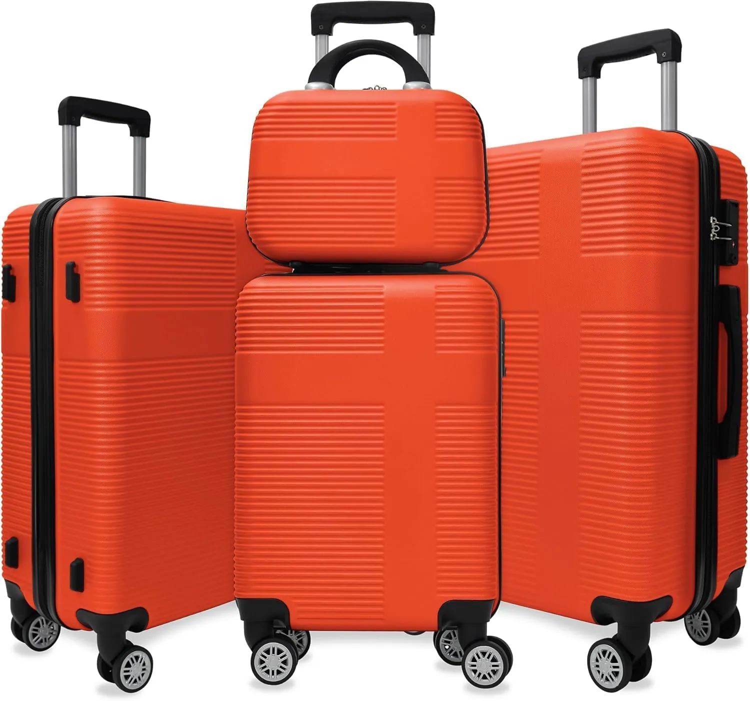 Luggage Set with 360 Spinner Wheels, TSA-Approved Locks, Lightweight and Durable Hard-Shell Suitcases for Travel, Business Trips, and Family Vacations (Orange, 4pcs-12/20/24/28)