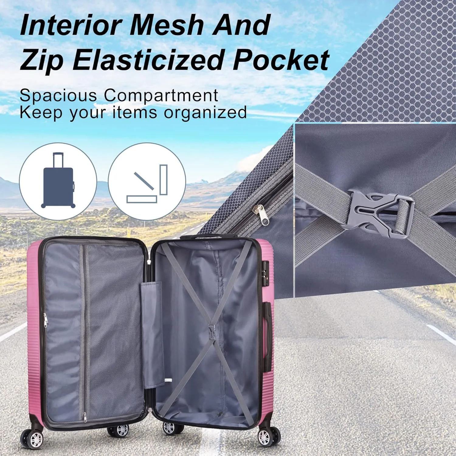 Luggage Set with 360 Spinner Wheels, TSA-Approved Locks, Lightweight and Durable Hard-Shell Suitcases for Travel, Business Trips, and Family Vacations (Pink, 3pcs-20/24/28in)