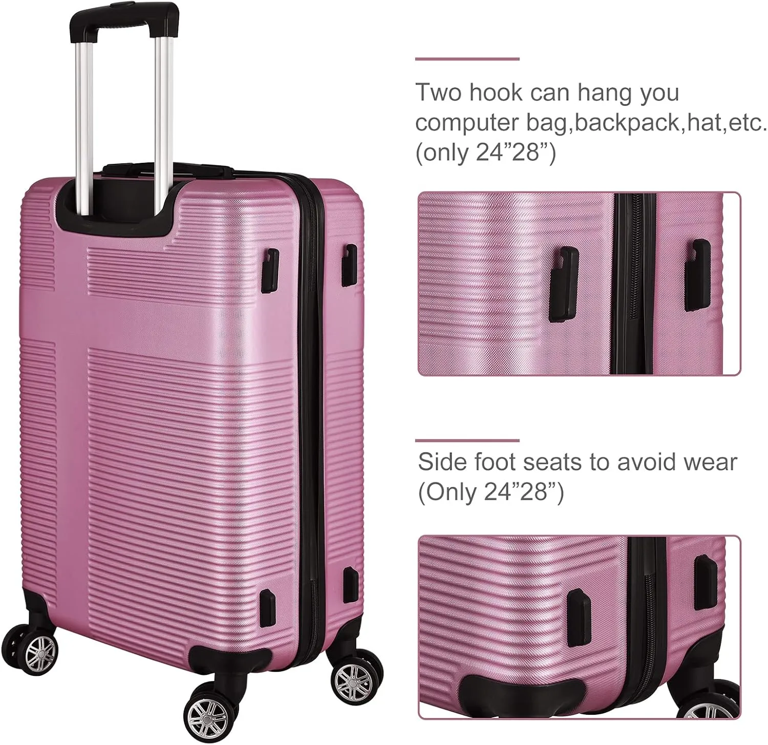 Luggage Set with 360 Spinner Wheels, TSA-Approved Locks, Lightweight and Durable Hard-Shell Suitcases for Travel, Business Trips, and Family Vacations (Pink, 3pcs-20/24/28in)