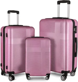 Luggage Set with 360 Spinner Wheels, TSA-Approved Locks, Lightweight and Durable Hard-Shell Suitcases for Travel, Business Trips, and Family Vacations (Pink, 3pcs-20/24/28in)