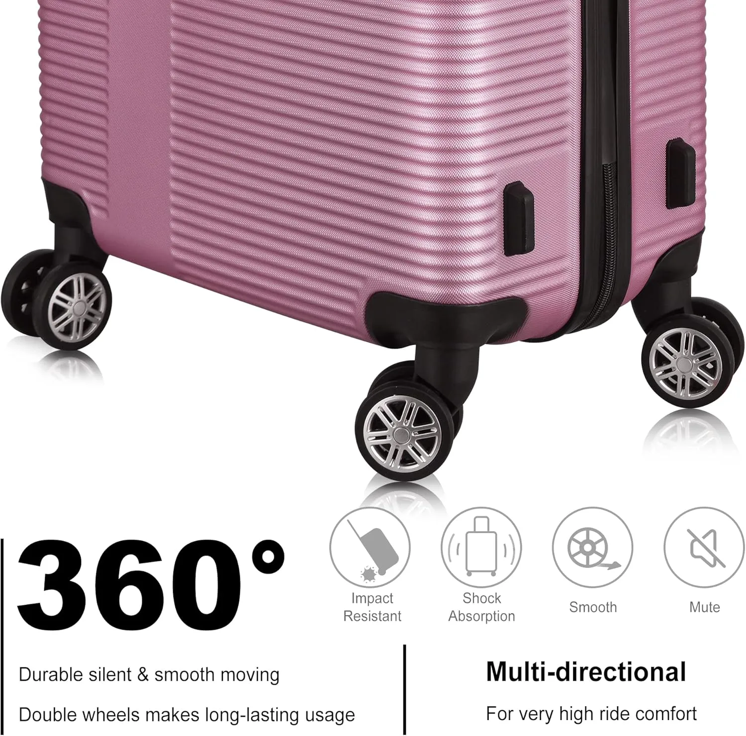 Luggage Set with 360 Spinner Wheels, TSA-Approved Locks, Lightweight and Durable Hard-Shell Suitcases for Travel, Business Trips, and Family Vacations (Pink, 3pcs-20/24/28in)