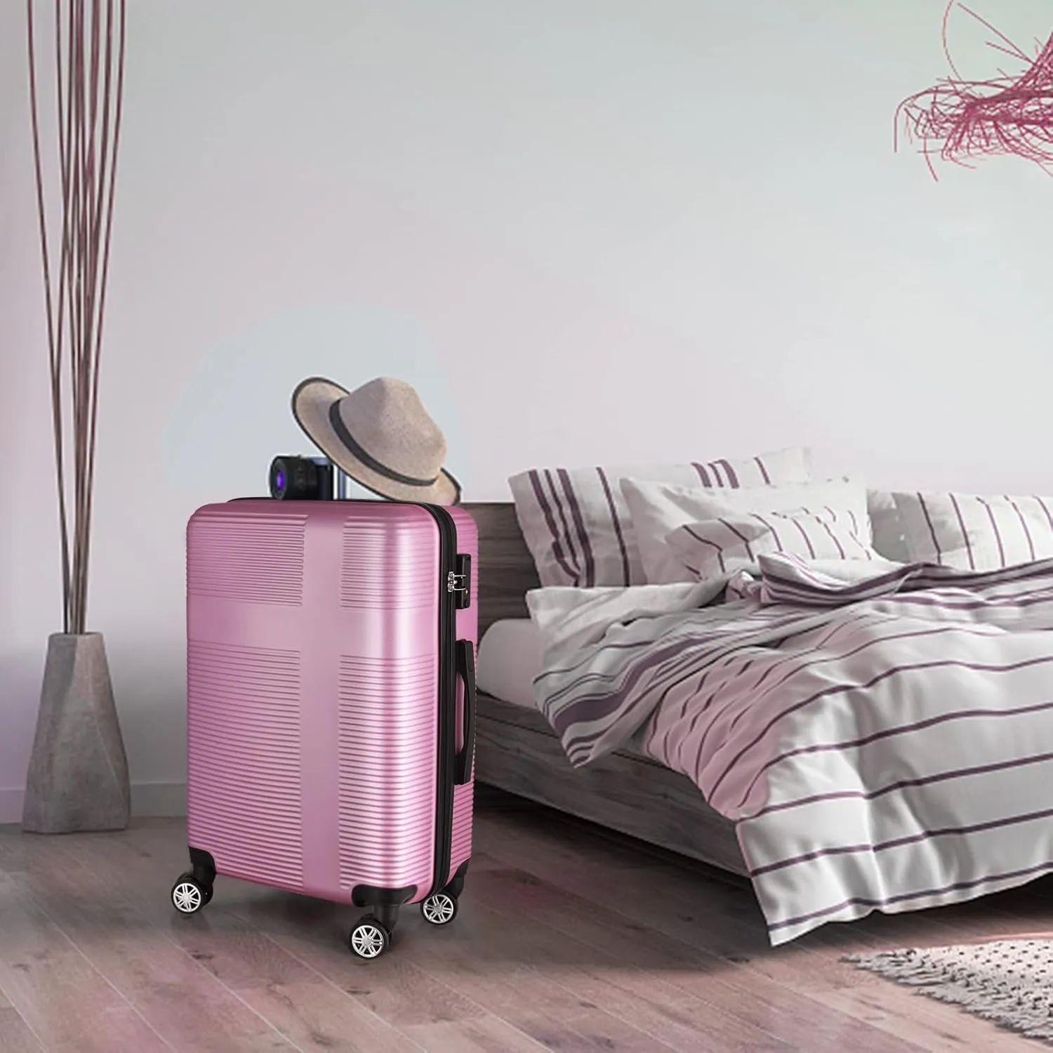 Luggage Set with 360 Spinner Wheels, TSA-Approved Locks, Lightweight and Durable Hard-Shell Suitcases for Travel, Business Trips, and Family Vacations (Pink, 3pcs-20/24/28in)