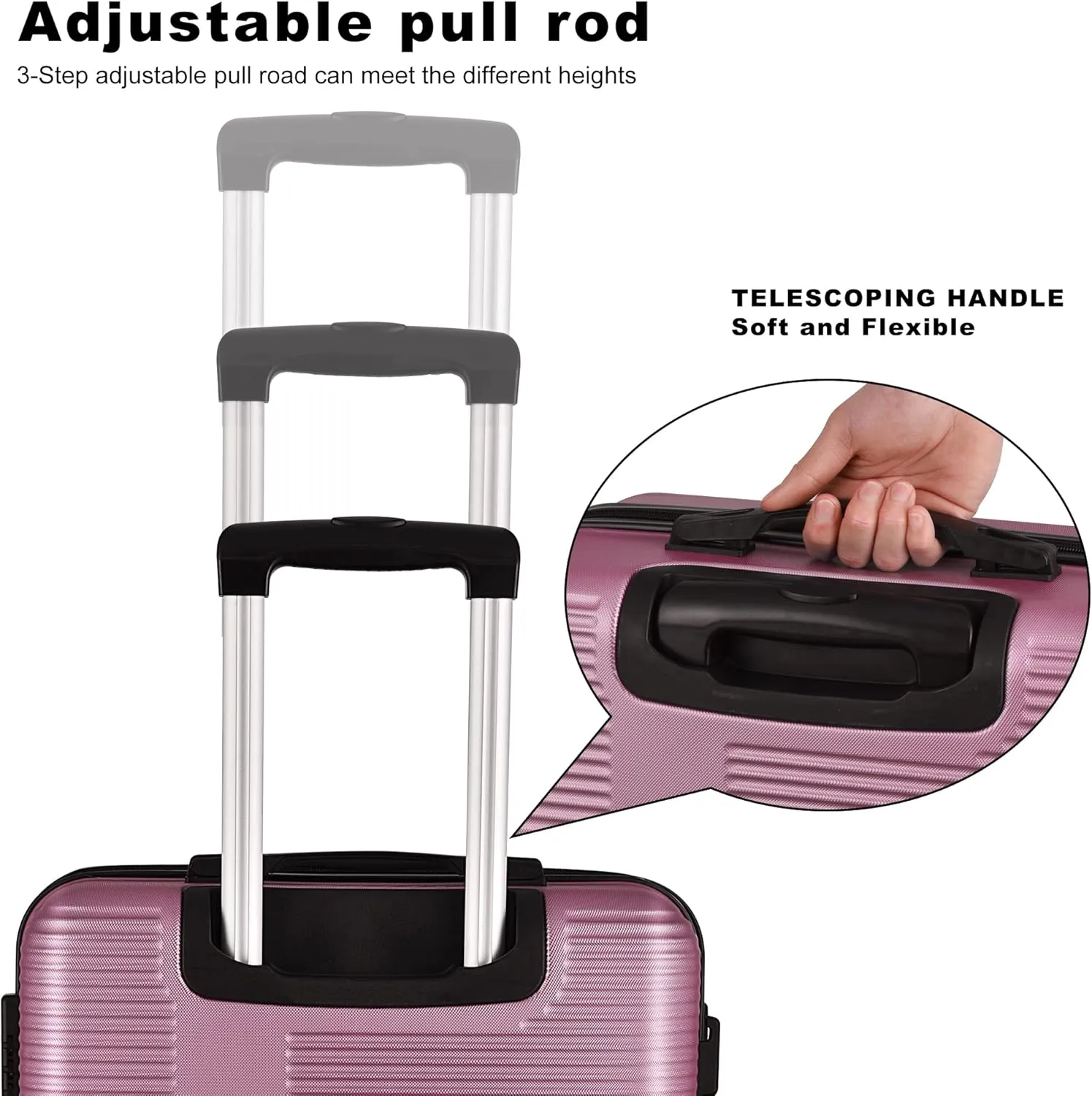 Luggage Set with 360 Spinner Wheels, TSA-Approved Locks, Lightweight and Durable Hard-Shell Suitcases for Travel, Business Trips, and Family Vacations (Pink, 3pcs-20/24/28in)