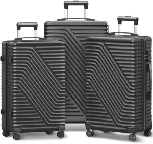 Luggage Sets 3 Piece Hard Shell Luggage Sets with Spinner Wheels TSA Lock Lightweight Hardside Suitcase Set (Black)