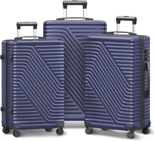 Luggage Sets 3 Piece Hard Shell Luggage Sets with Spinner Wheels TSA Lock Lightweight Hardside Suitcase Set (Navy Blue)