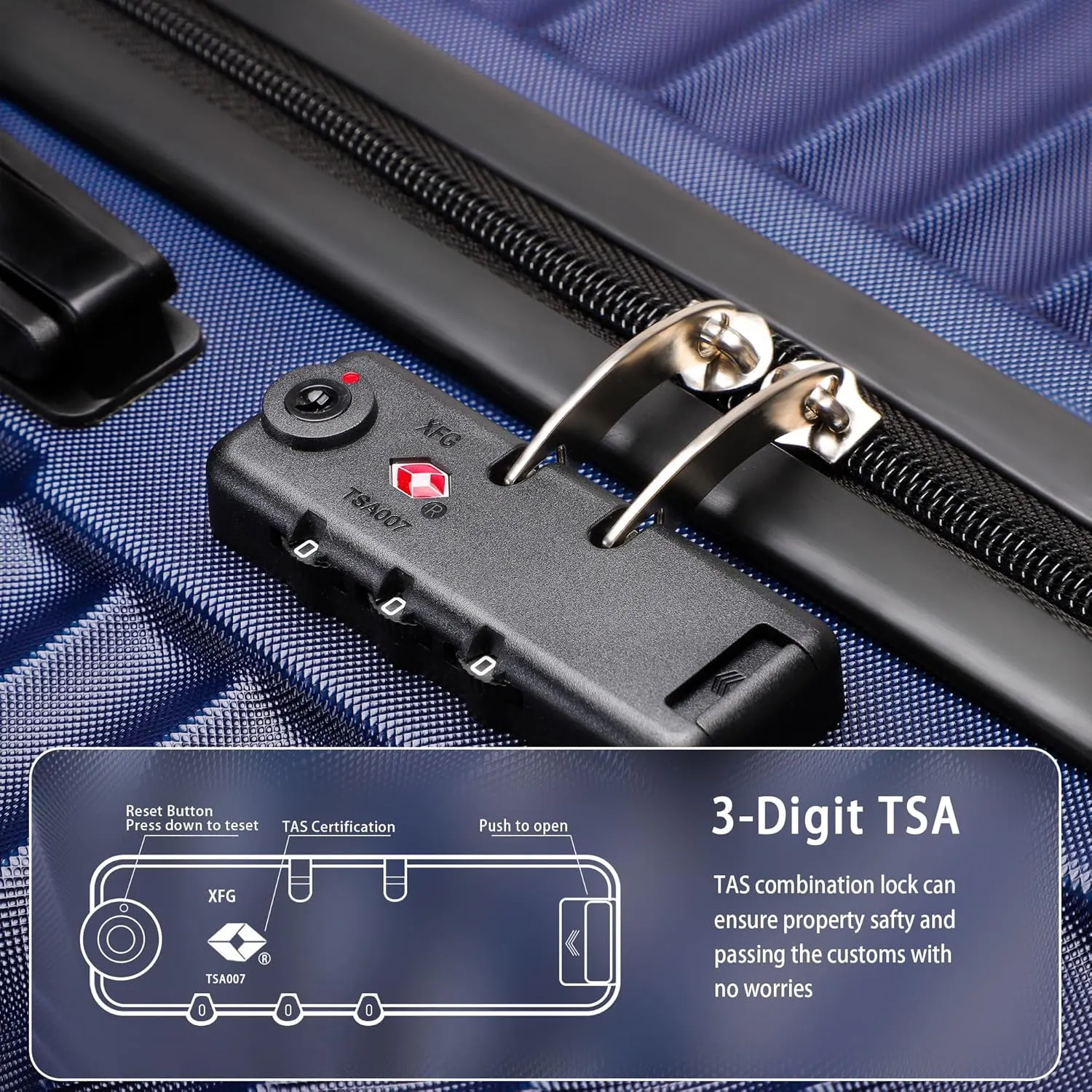 Luggage Sets 3 Piece Hard Shell Luggage Sets with Spinner Wheels TSA Lock Lightweight Hardside Suitcase Set (Navy Blue)
