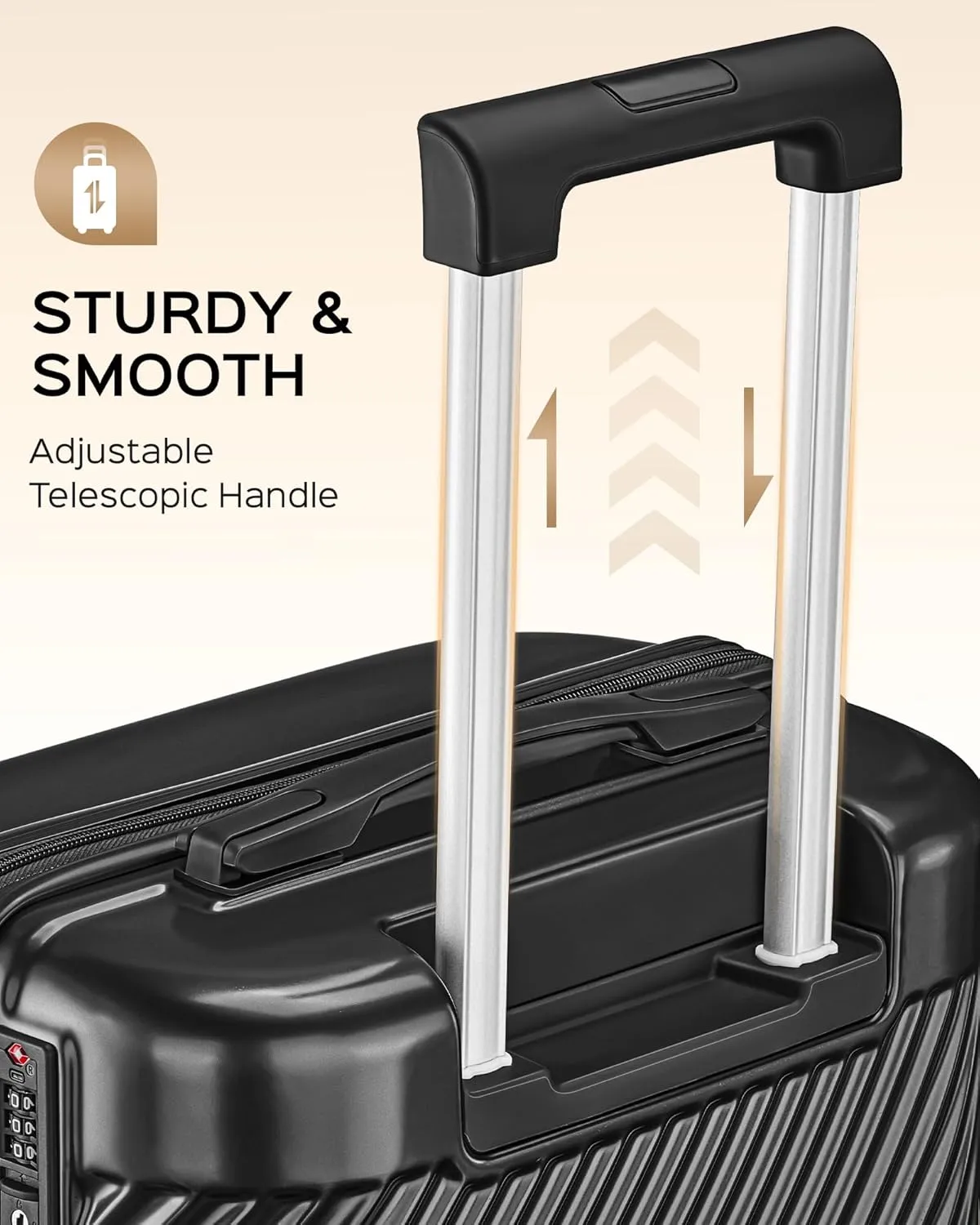 Luggage Sets 3 Piece, PC ABS Suitcase with Spinner Wheels, TSA Lock Luggage Sets with Carry on Luggage (Black, 202428)