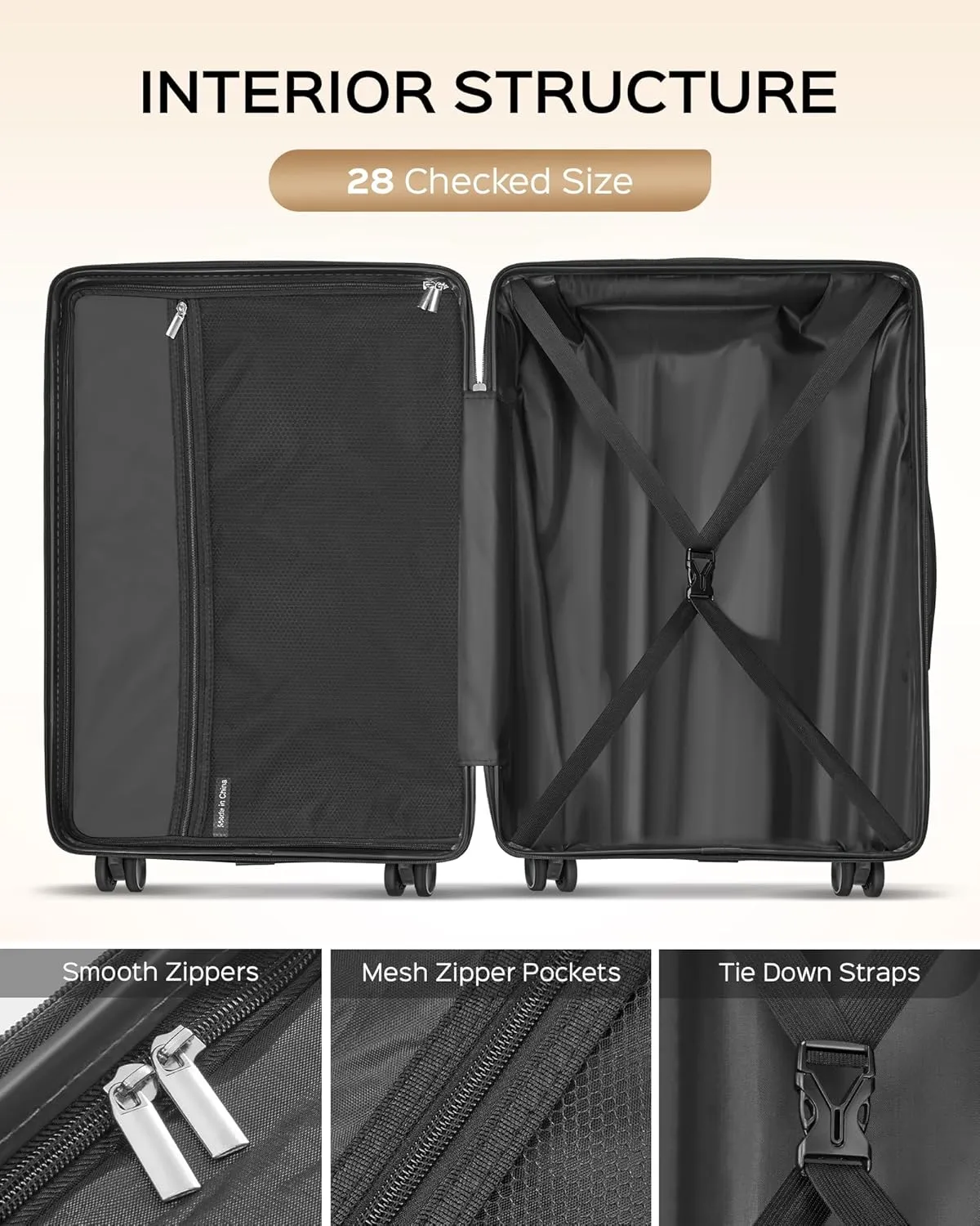 Luggage Sets 3 Piece, PC ABS Suitcase with Spinner Wheels, TSA Lock Luggage Sets with Carry on Luggage (Black, 202428)
