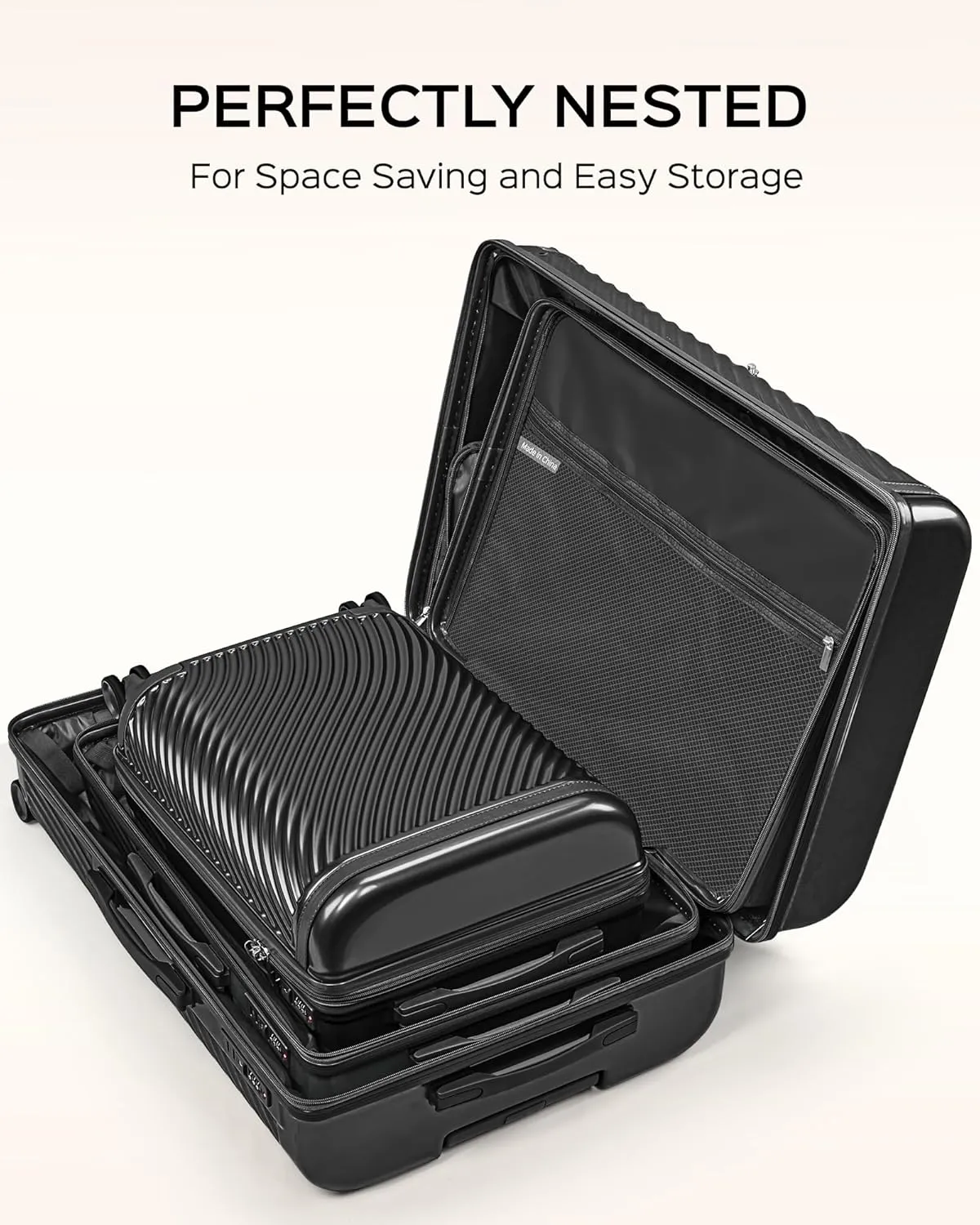 Luggage Sets 3 Piece, PC ABS Suitcase with Spinner Wheels, TSA Lock Luggage Sets with Carry on Luggage (Black, 202428)