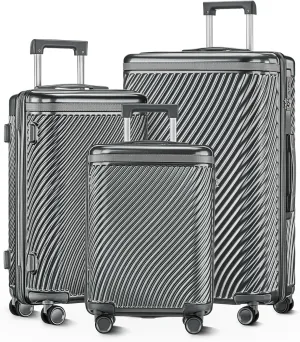 Luggage Sets 3 Piece, PC ABS Suitcase with Spinner Wheels, TSA Lock Luggage Sets with Carry on Luggage (Dark Grey, 202428)