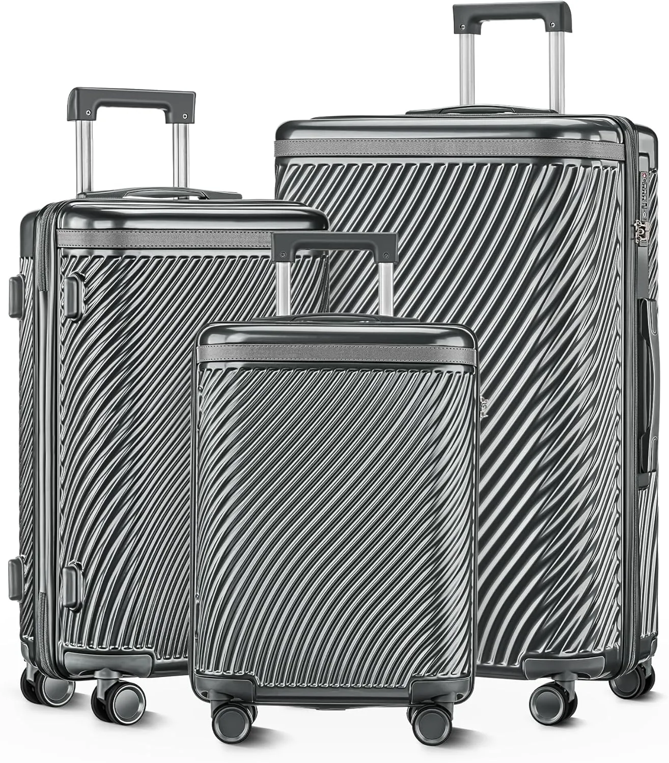 Luggage Sets 3 Piece, PC ABS Suitcase with Spinner Wheels, TSA Lock Luggage Sets with Carry on Luggage (Dark Grey, 202428)