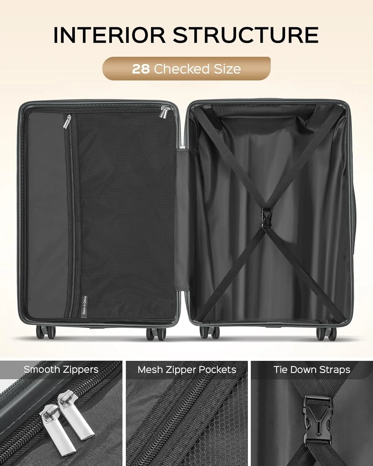 Luggage Sets 3 Piece, PC ABS Suitcase with Spinner Wheels, TSA Lock Luggage Sets with Carry on Luggage (Dark Grey, 202428)