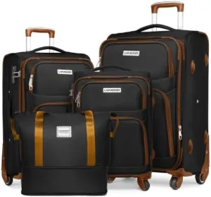 Luggage Sets 5 Piece Softside Expandable Suitcases Set with Spinner Wheels TSA Lock, Lightweight Soft Shell Rolling Travel Luggage Set Clearance for Men and Women (Black Brown)