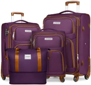 Luggage Sets 5 Piece Softside Expandable Suitcases Set with Spinner Wheels TSA Lock, Lightweight Soft Shell Rolling Travel Luggage Set Clearance for Men and Women (Purple)