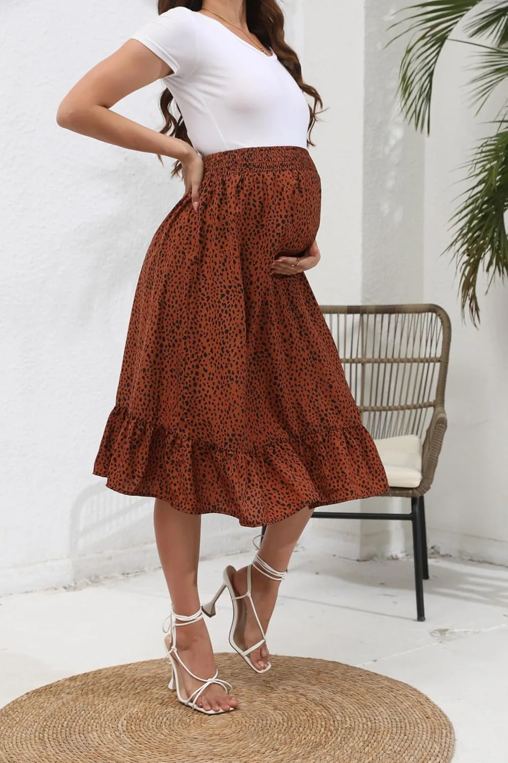 Maternity Skirt Women's High Waist Maternity Skirts Ruffled Tiered Casual A Line Swing Boho Skirts for Women