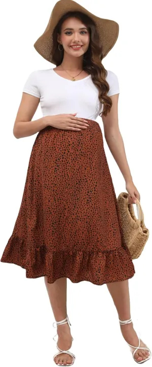 Maternity Skirt Women's High Waist Maternity Skirts Ruffled Tiered Casual A Line Swing Boho Skirts for Women