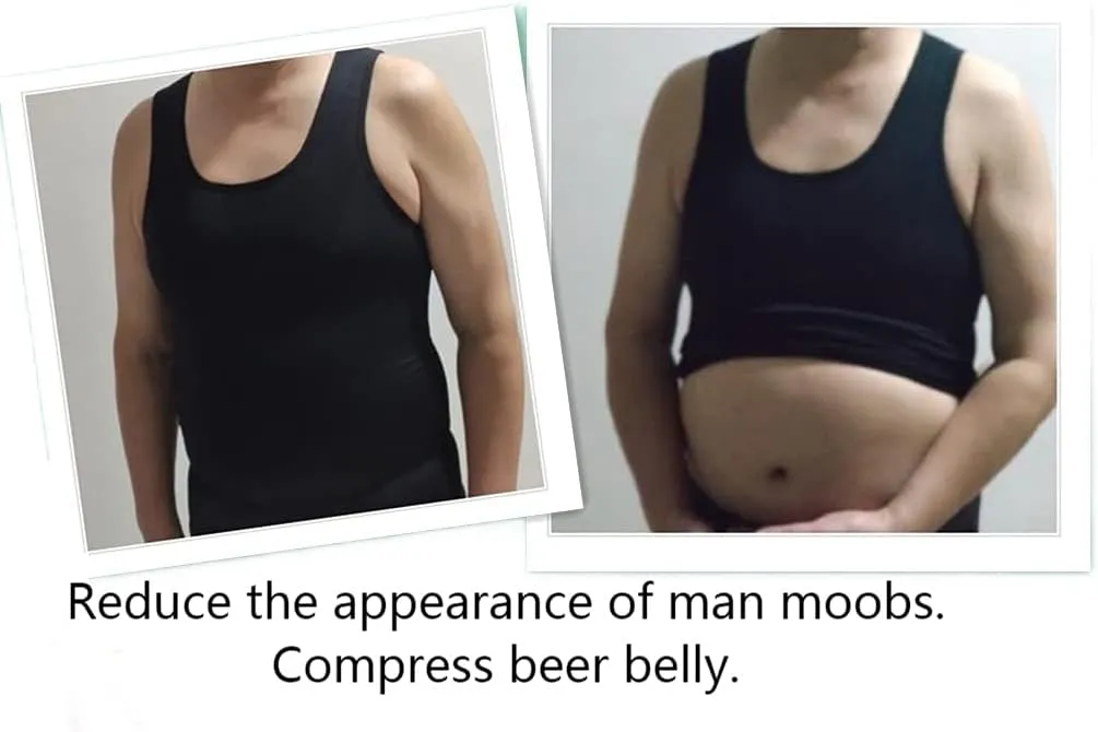 Men Slimming Tummy Control Chest Compression Hide Gynecomastia Undershirt Shapewear