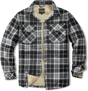 Men's Sherpa Lined Cotton Flannel Shirt Jacket Plaid Button Up Jacket Coat for Men with Pocket