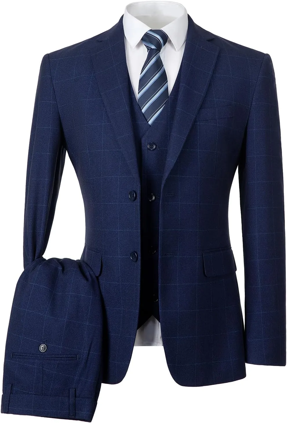 Mens Suit Plaid Slim Fit 3 Pieces Checked Casual Tuxedo Formal Suits for Men Wedding Business Party Blazer Vest Pants Set